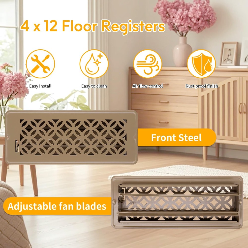 Floor Vent Covers, Floor Register 4x12, 2 Pack Adjustable Decorative Vent Covers