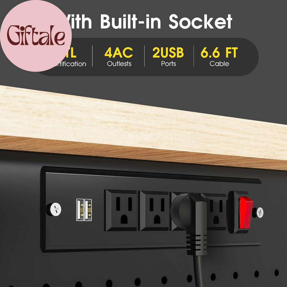 60" Adjustable Work Bench with Drawers, Workbench for Garage with Strip Light, W