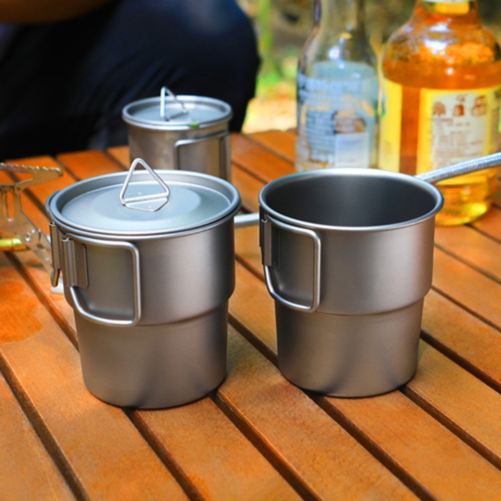 Stackable Coffee Mugs Titanium Camping Cups 300ml Foldable Handle Outdoor Y ZPKI