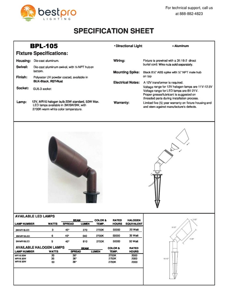 LED 6 Watt Low Voltage Landscape Lighting – Bullet Up Light in Rust Finish