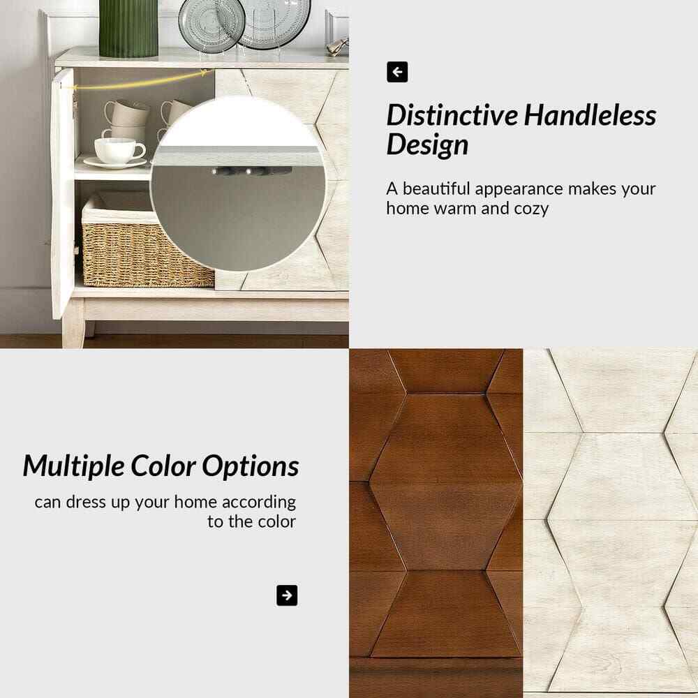 Modern Sideboard Hexagonal Embellishments with Solid Wood Legs White 60 In. New