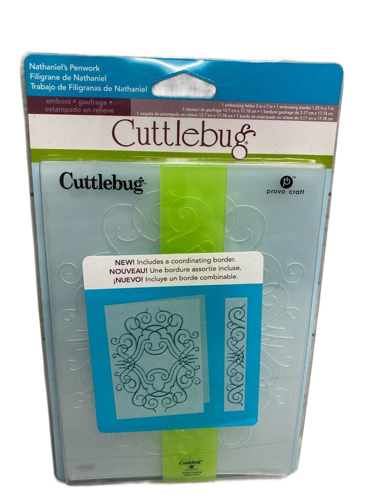 Cricut Cuttlebug  NATHANIEL’S PENWORK 5x7” Embossing Folder & 1x7” Border New