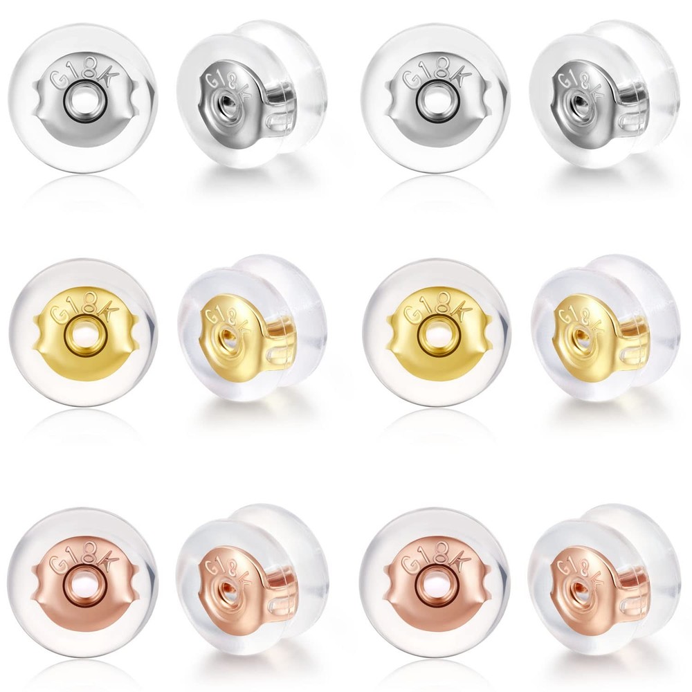 18K Gold Locking Secure Earring Backs for Studs, Silicone Earring Backs Repla...