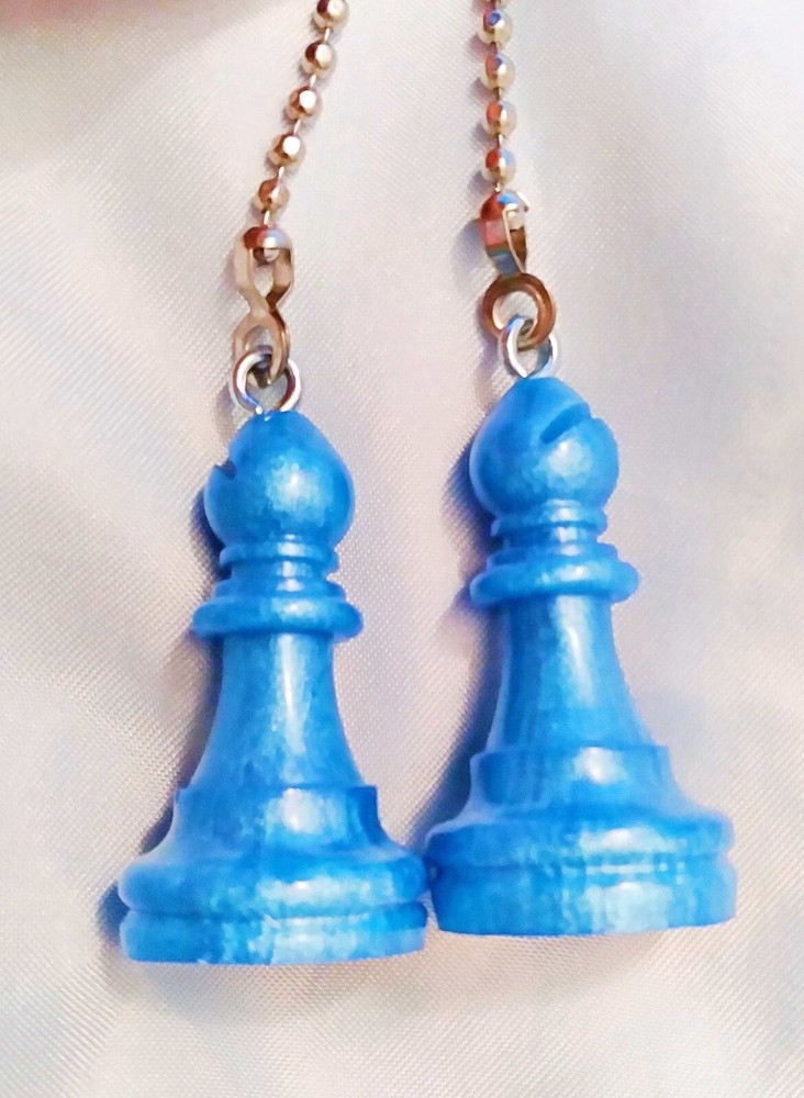 Set of Two ~ BISHOP Chess BLUE IRREDESCENT ~ Ceiling Fan Pull Chains