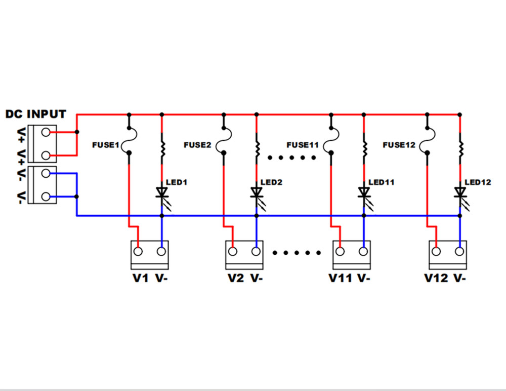 12 Position DIN Rail Mount DC Power Fuse Distribution Strip Module