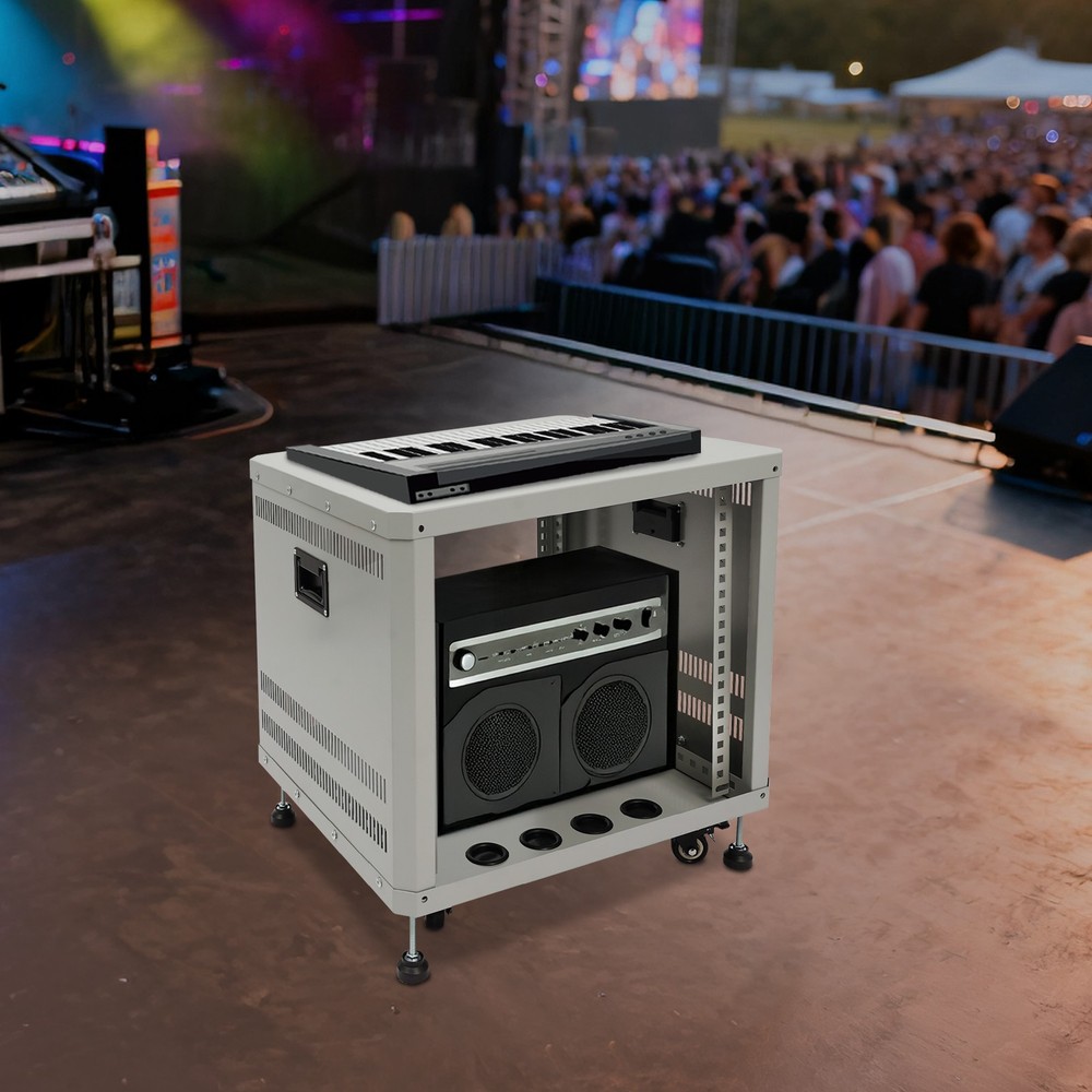 9U Server Rack Grey Semi-open Carbon Steel Rolling Studio Rack Case W/ Wheels
