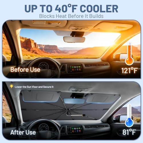 [2026 Upgraded] Windshield Sun Shade Umbrella, Nano-Coated Reflective Medium
