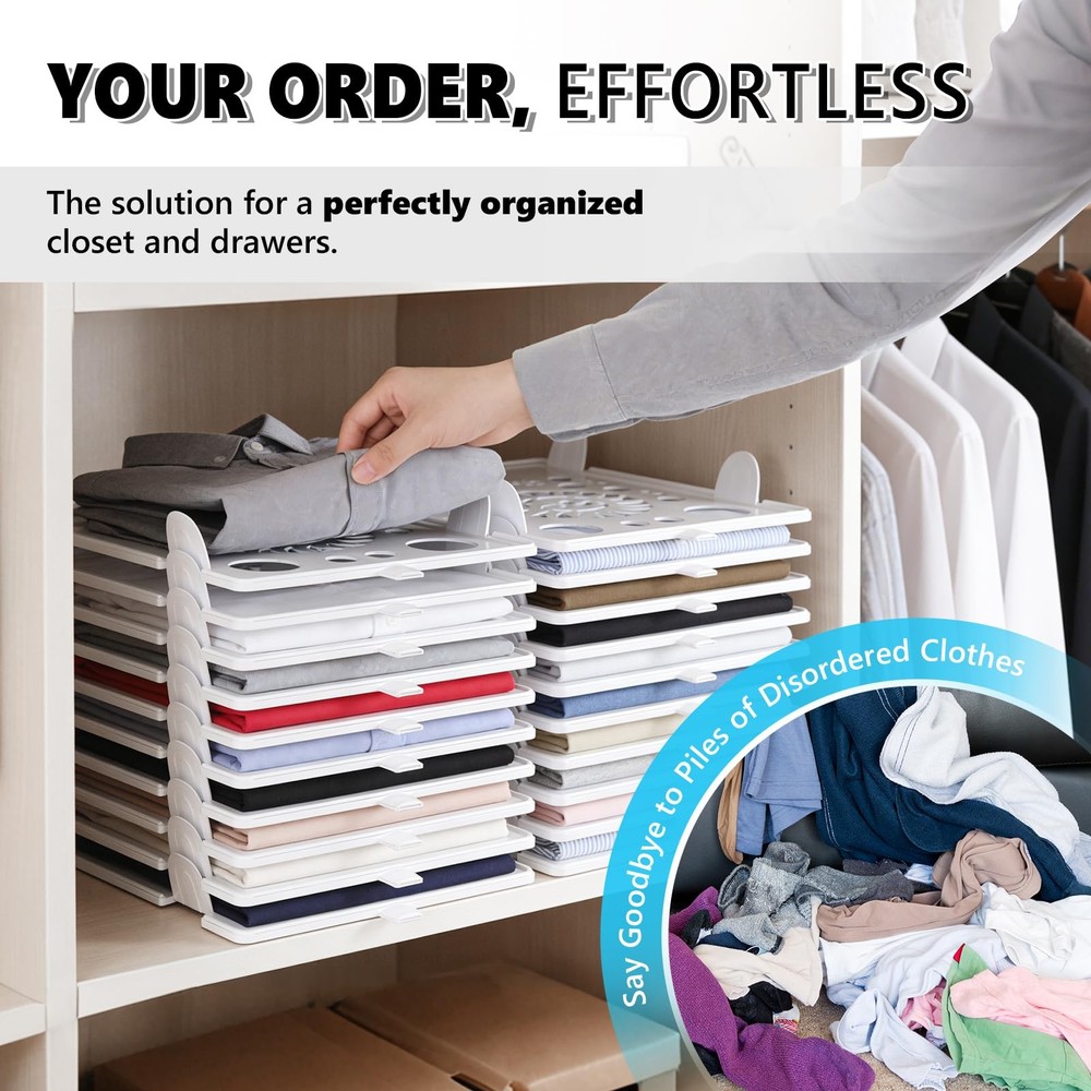 10Pc Stackable Closet Organizer & Shirt Folder Board Bundle Tshirt Organizer ...