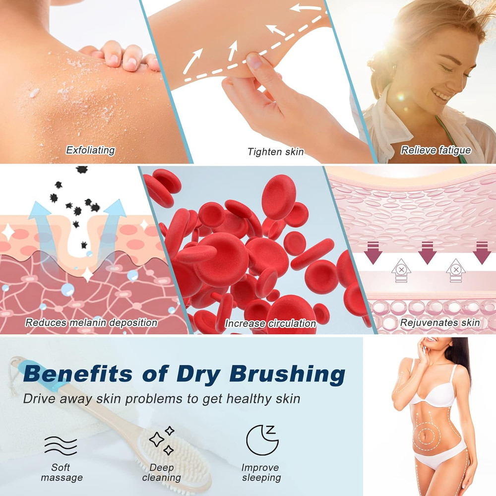 Ergonomically Back Scrubber for Shower - Double-Sided Back Brush Long Handle for