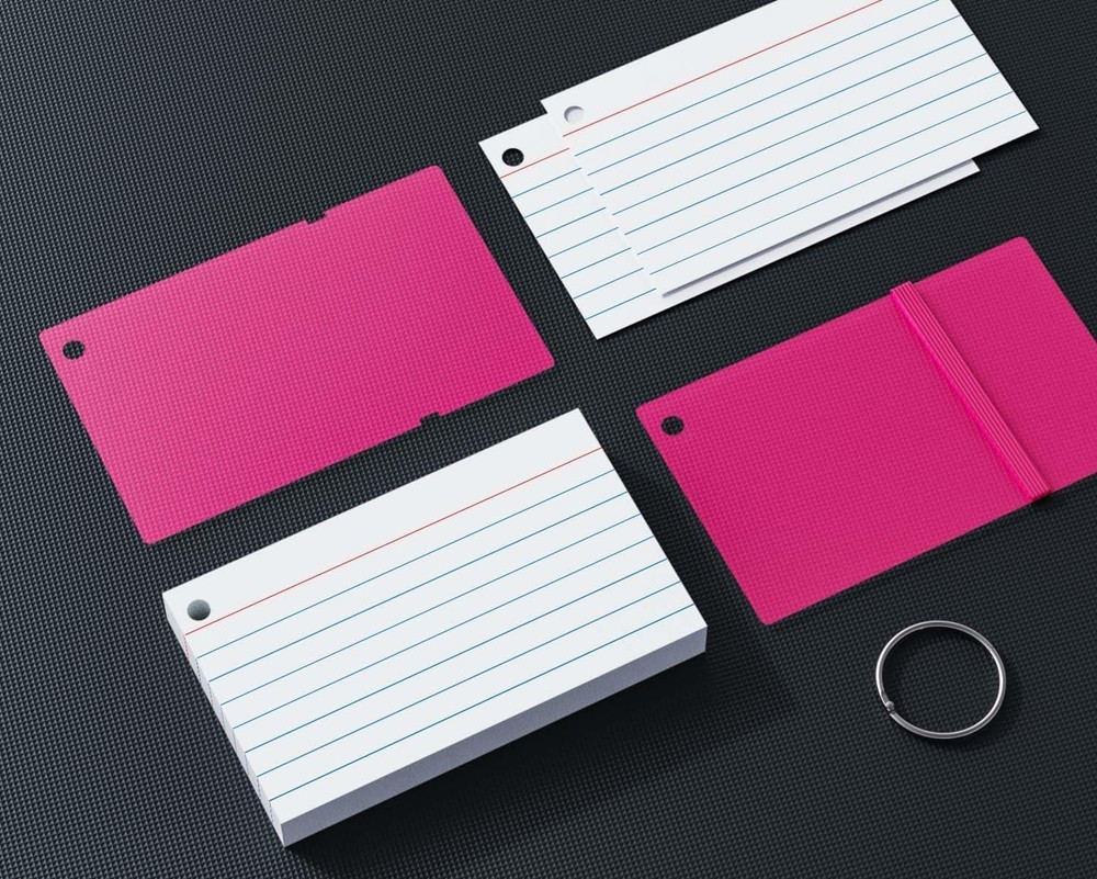 3x5 Flash Cards Set with 4 Color-Coded Rings for Easy Note Organization