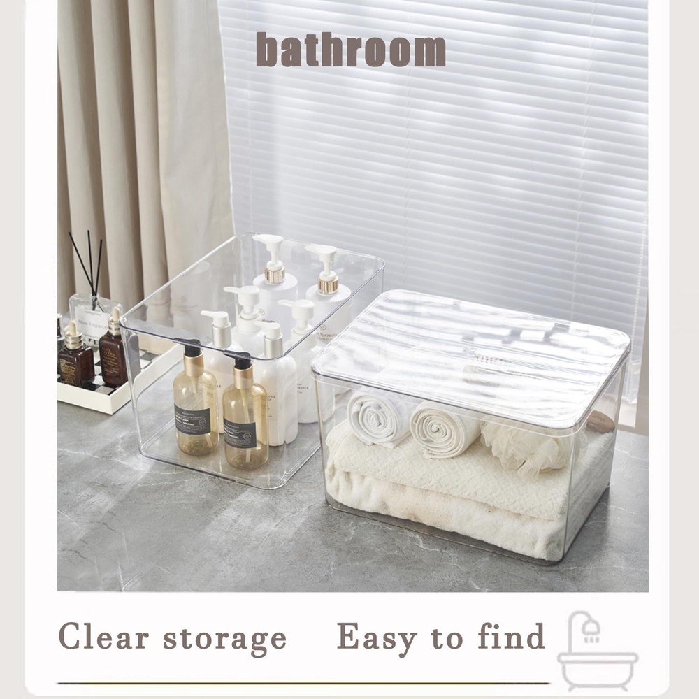 Clear plastic storage bins with LIDS,storage containers for snacks, cosmetics...