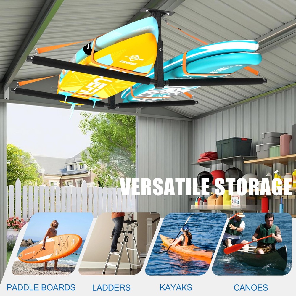 Double Paddleboard/Surfboard Ceiling Storage Rack, Adjustable Overhead Garage...