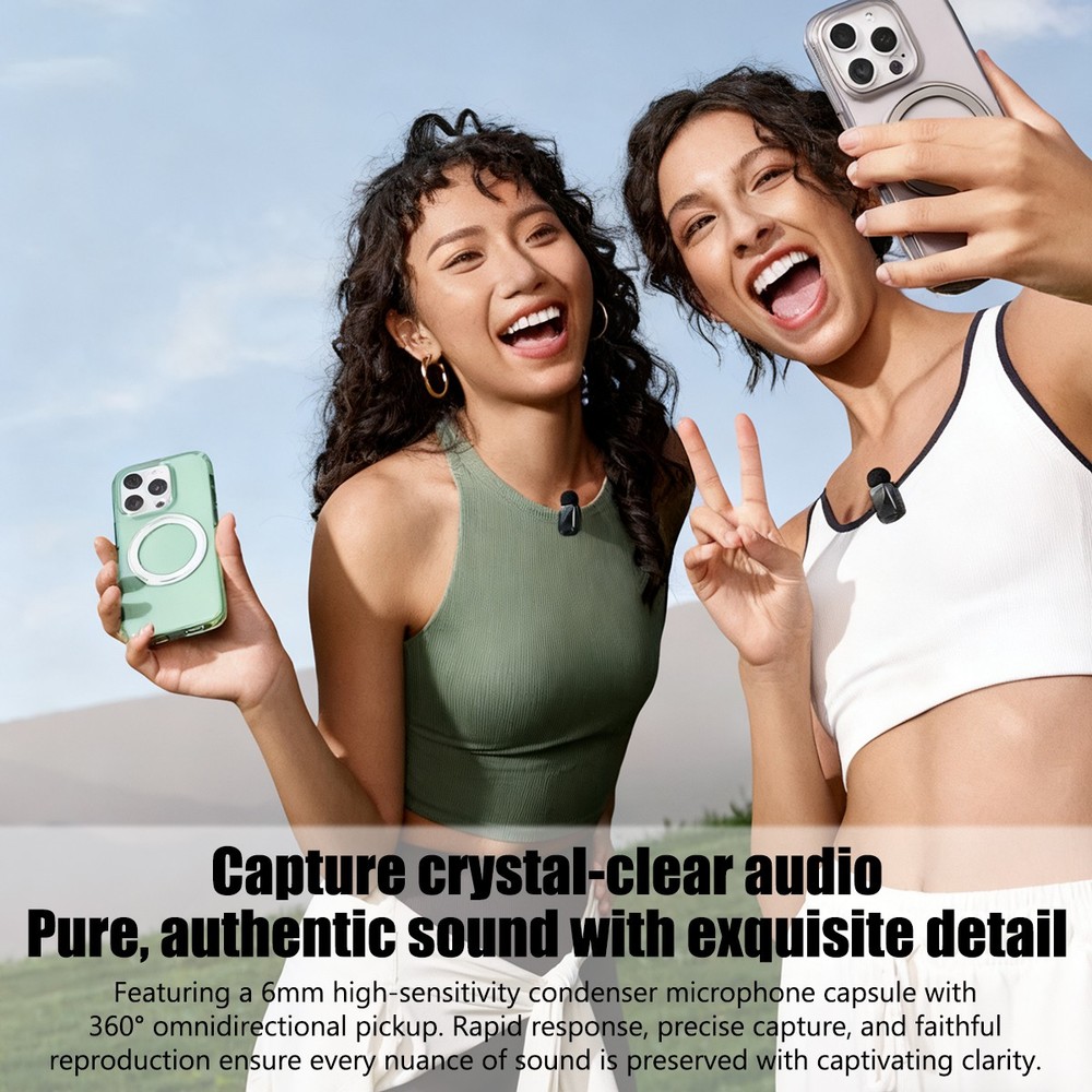 Wireless Microphone Mini Mic for iPhone/Android Phone, LED Display Lavalier Mic