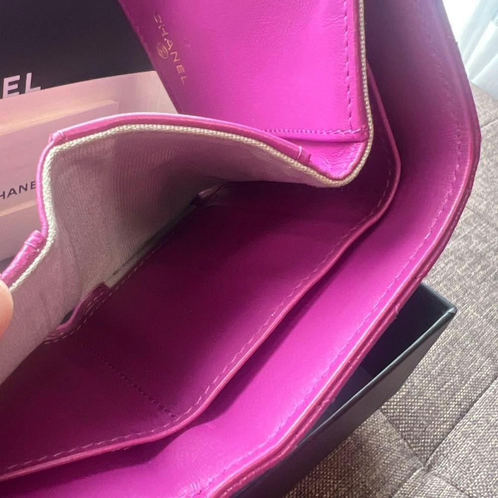CHANEL Tri-Fold Wallet Mini Wallet Purple