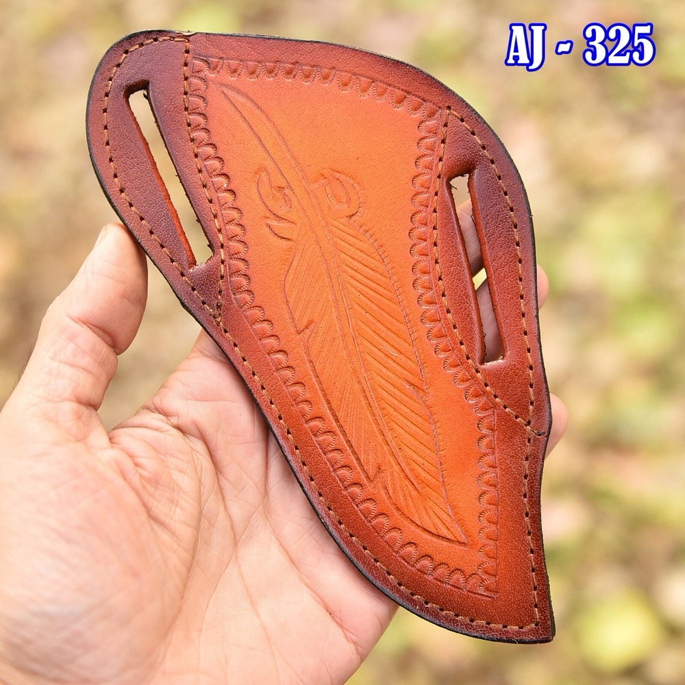 Custom Handmade Fix Blade Leather Knife Sheath Leaf Design & Engraved