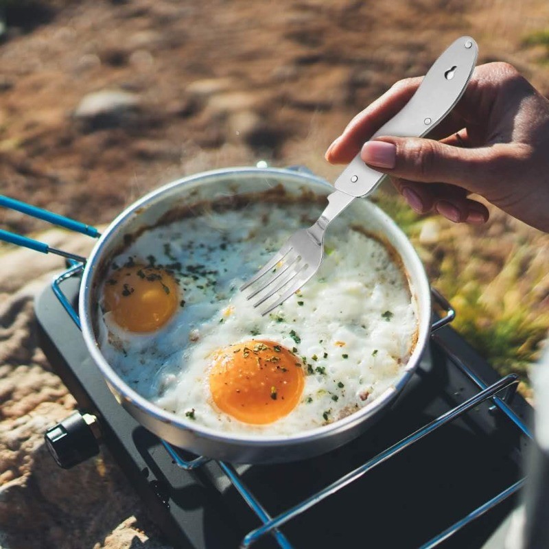 4 in1 Foldable Camping Utensil Set Multi-Functional ForkSpoon Bottle Open