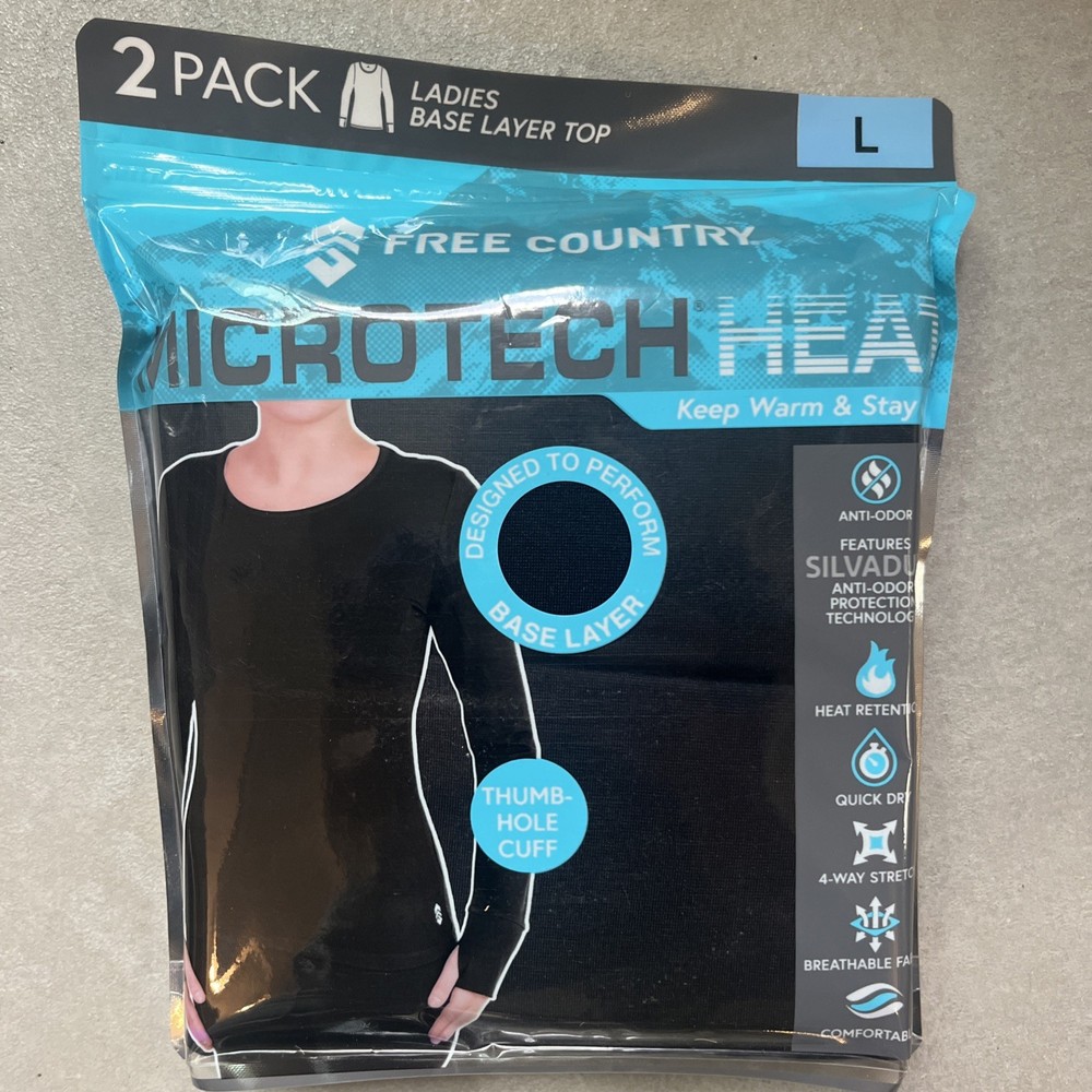 2 Pack FREE COUNTRY ladies base layer top black shirt microtech heat Size LARGE