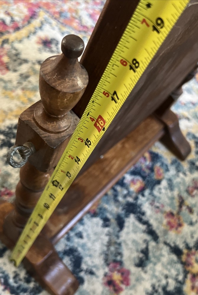 Antique rectangular pivoting shaving mirror 18”x14” w/solid wood base