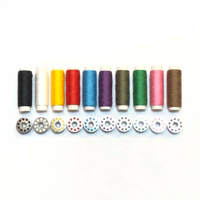 10 Colorful Thread Spools with Matching Bobbins Polyester High Tenacity Thread