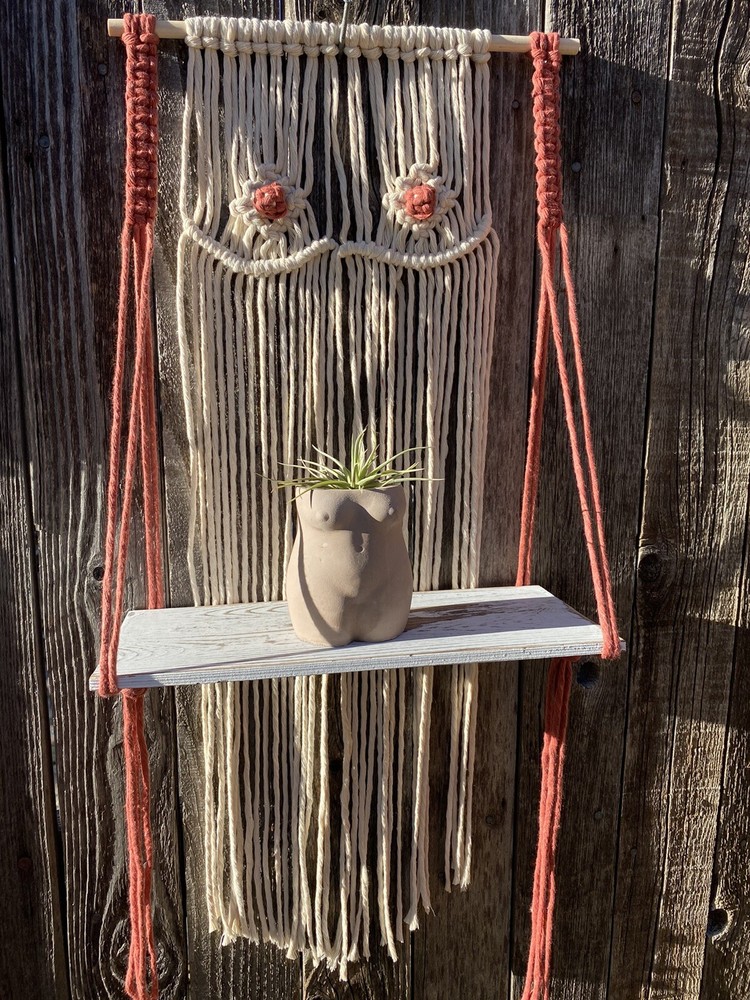 Macrame Shelf Female Fiber Art