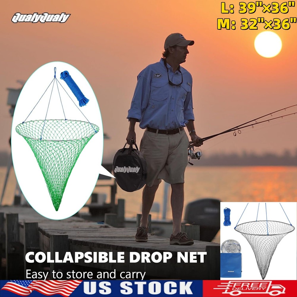 Multi-Purpose Foldable Rubber Fish Basket Pier Net for Saltwater Freshwater Fish