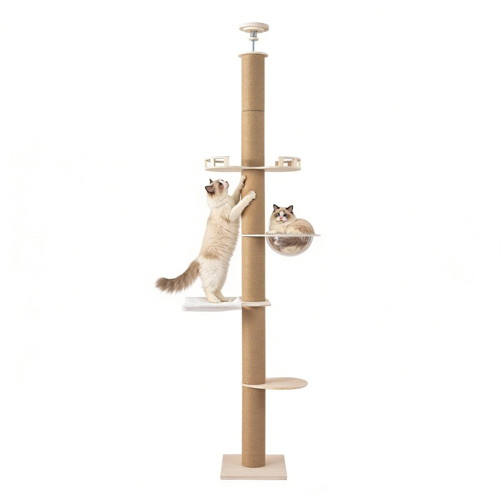 Floor To Ceiling Cat Tree 4 Layer 8.5-8.7 Ft Adjustable Height Climbing Tower