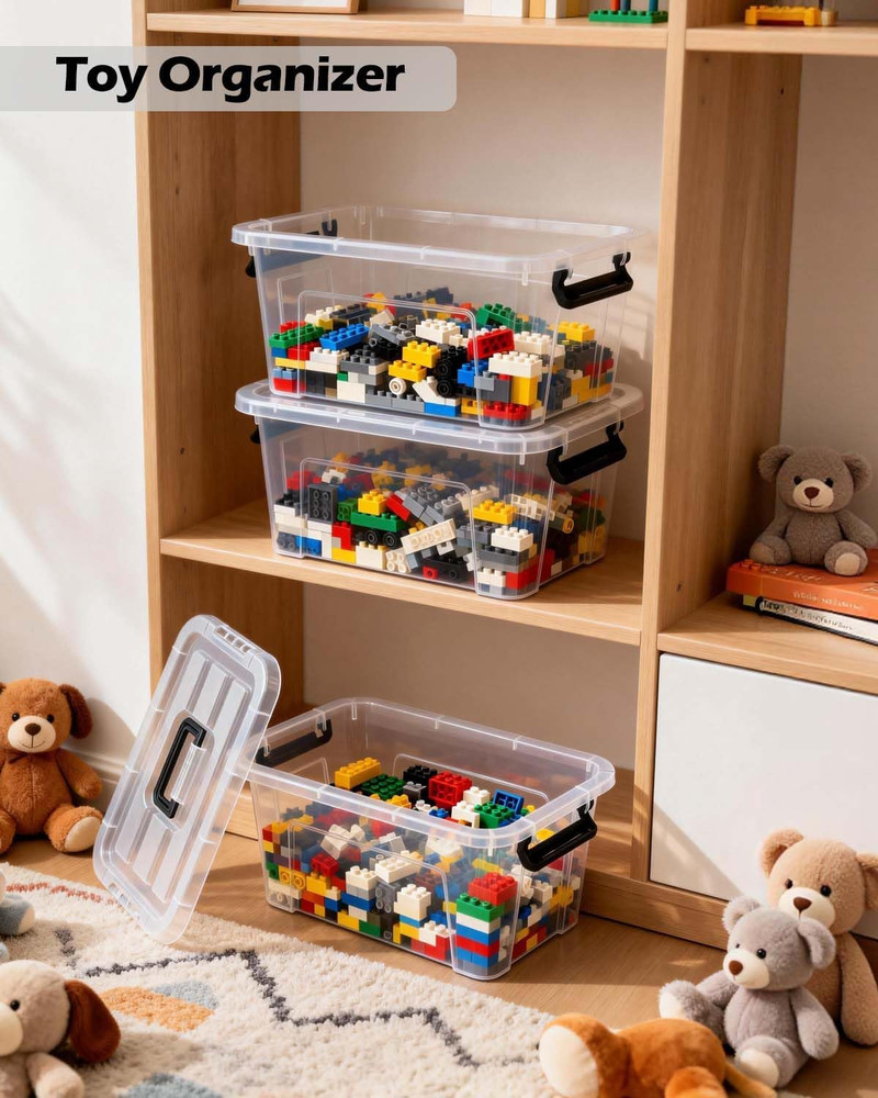 Plastic Storage Bins with Lids 6 Pack Storage Organizer, 7 Quart Stackable Stora