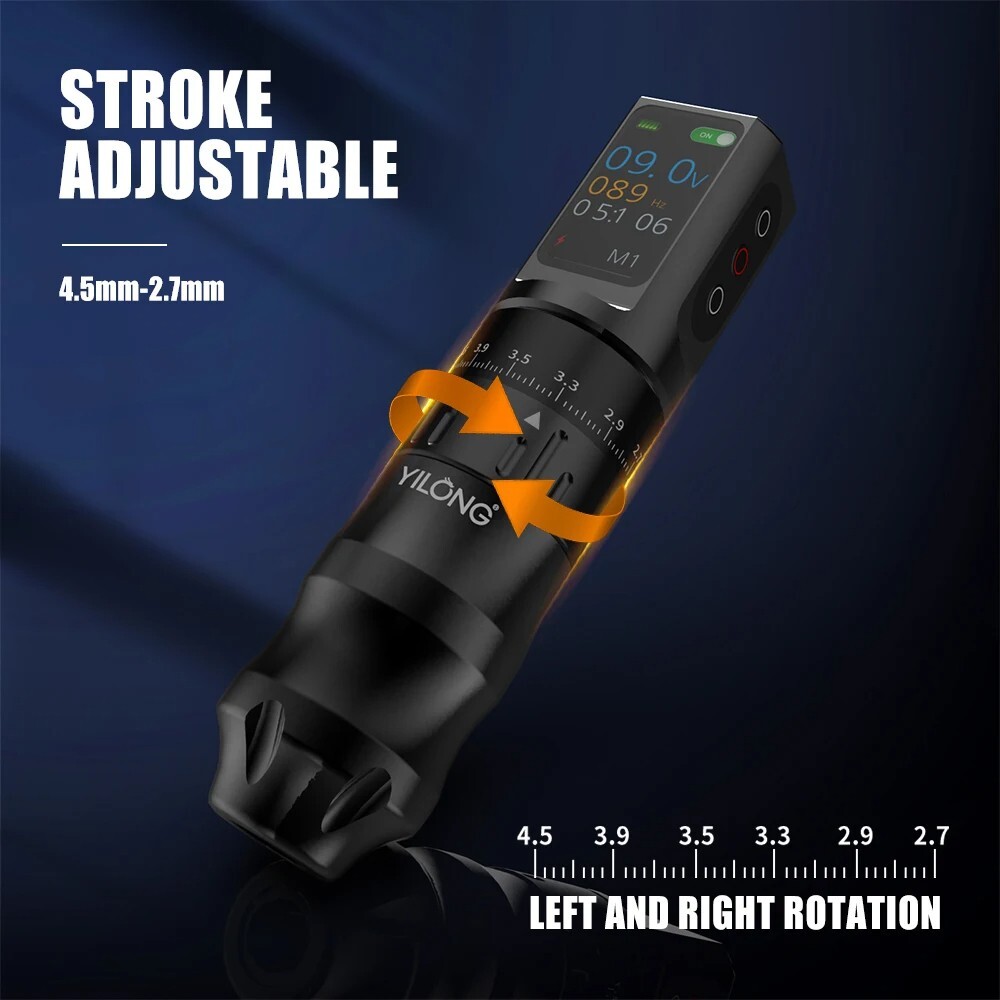 H-Type Pro Wireless Tattoo Machine Adjustable Stroke Pen Kit LED Display PMU