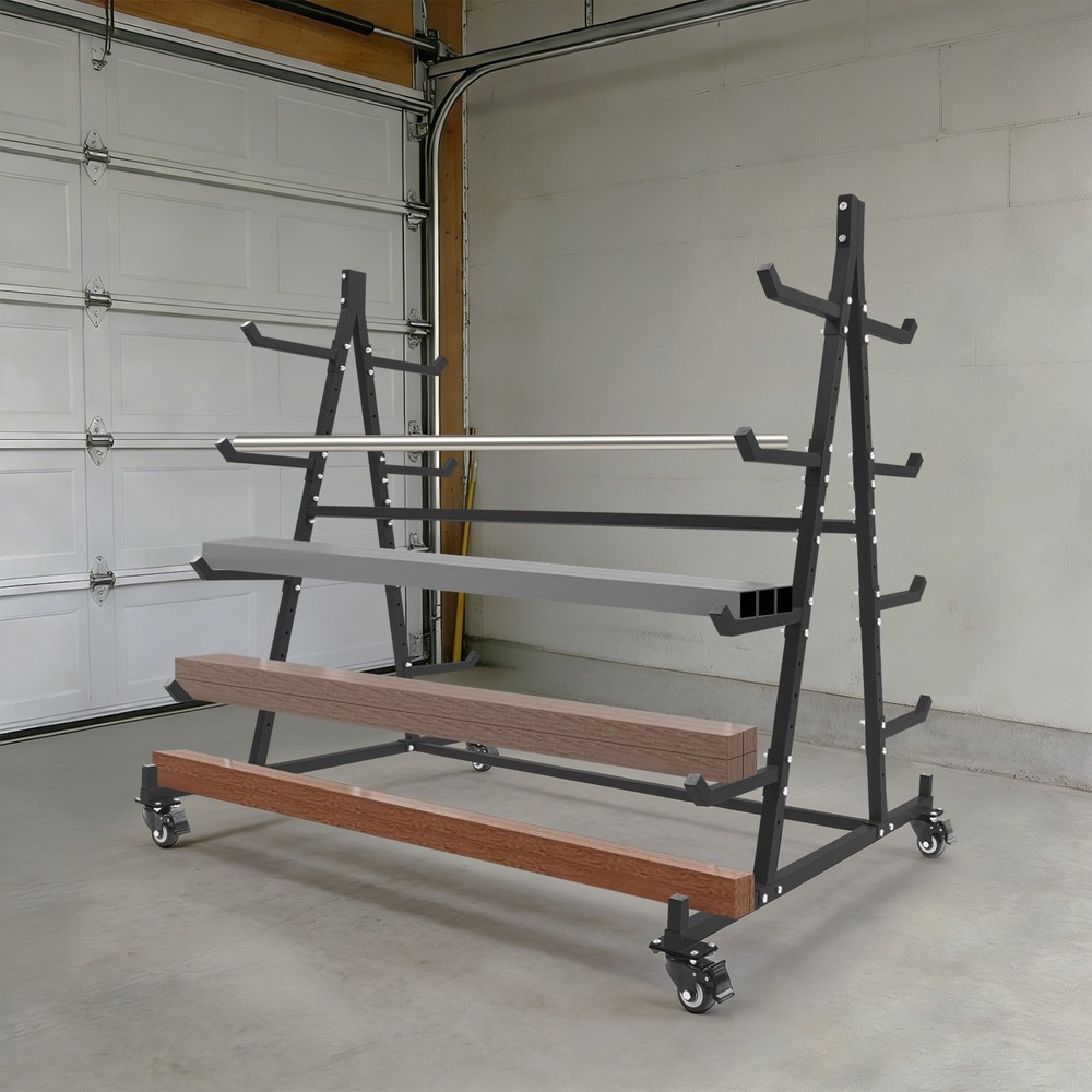 5 Tier Iron Horizontal Lumber Storage Rack Storage Rolling Triangle Rack 500LBS