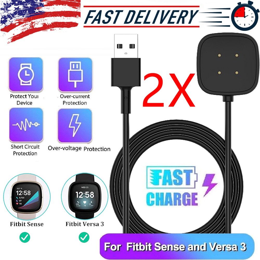 2PCS Wireless Charger For Fitbit Sense Versa3 Watch USB Fast Charging Dock Cable