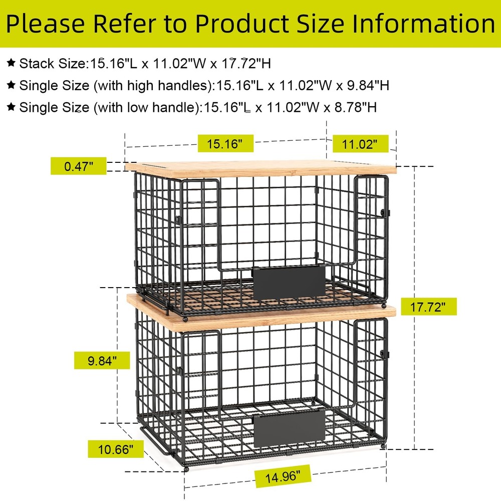 2 Pack Stackable Wire Baskets with Top for Pantry Organizers and Storage, XXL...