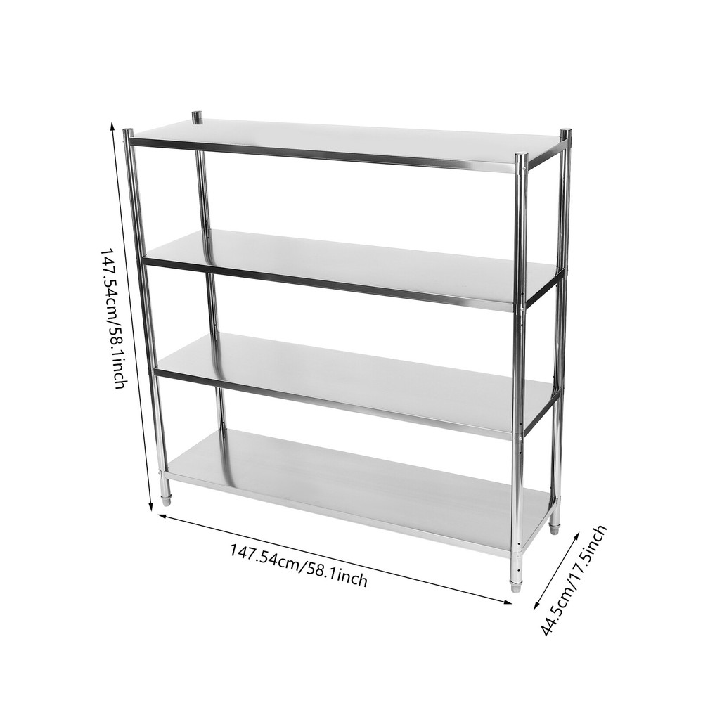 Silver Stainless Steel 4-Tier Adjustable Heavy-Duty Storage Shelf