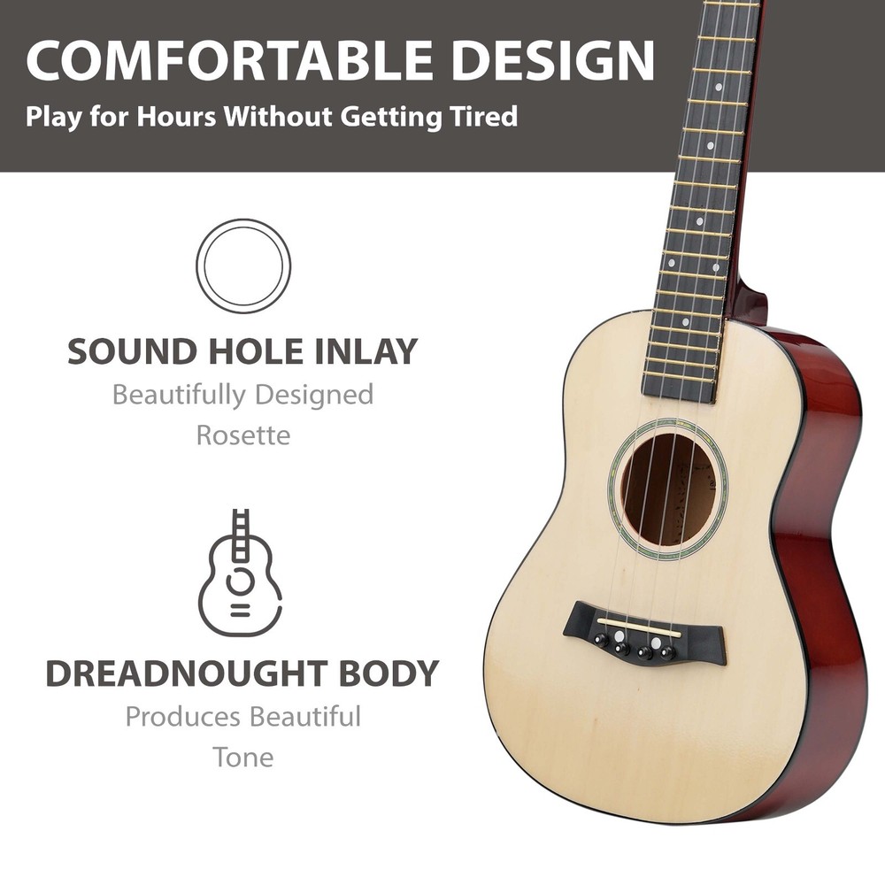 23" Concert Beginners Ukulele with Felt Pick & Spare Strings – Black