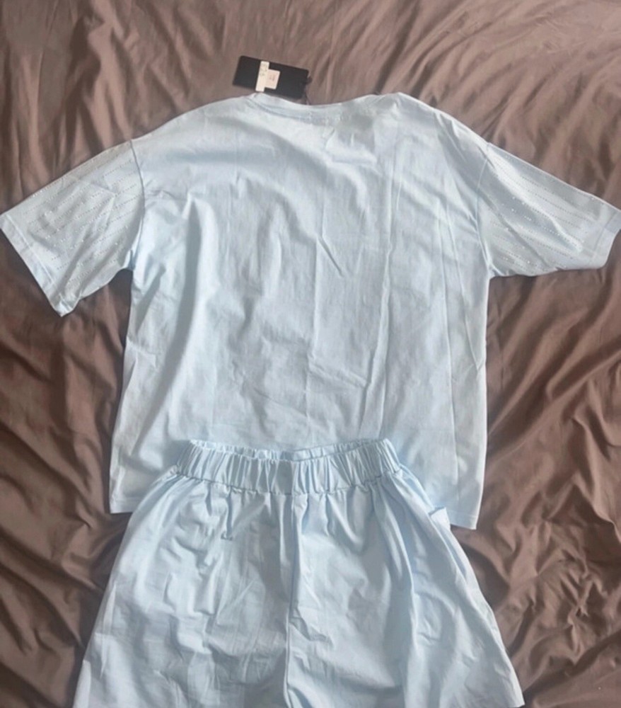 Sky Blue diamante Two Piece Set