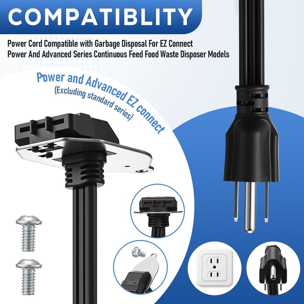 1 Pcs Garbage Disposal Power Cord Compatible with Insinkerator Ez Connect Power