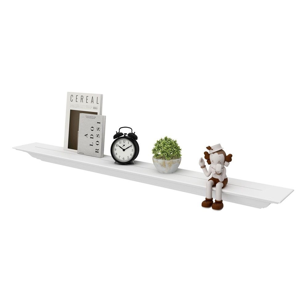 Solid Wood White Floating Shelves Wall Mounted, Molding Floating Wall Display...