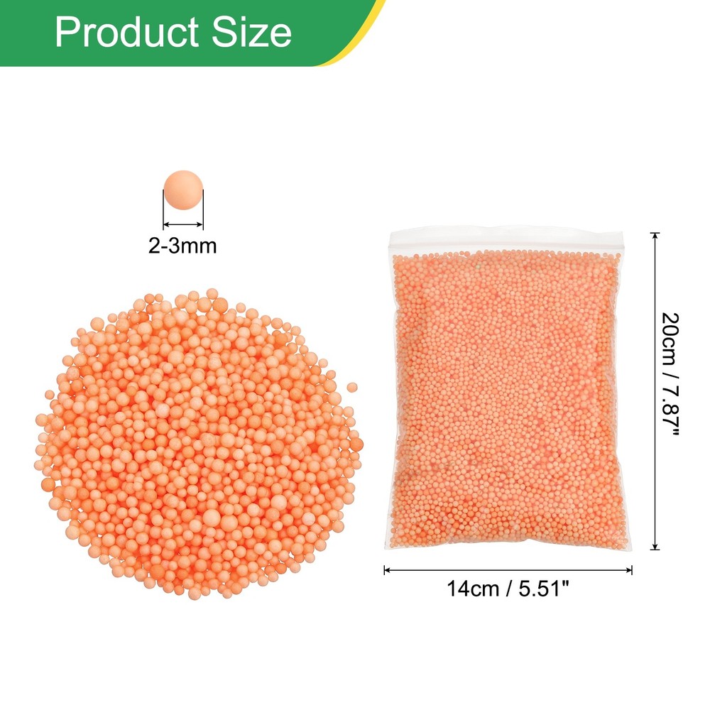 Foam Beads, 2-3mm Mini Small Balls Polystyrene Beads Light Orange