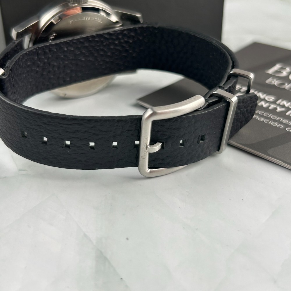 Bulova 96A246 Hack Ivory Dial Black Leather Strap Men’s Automatic Watch