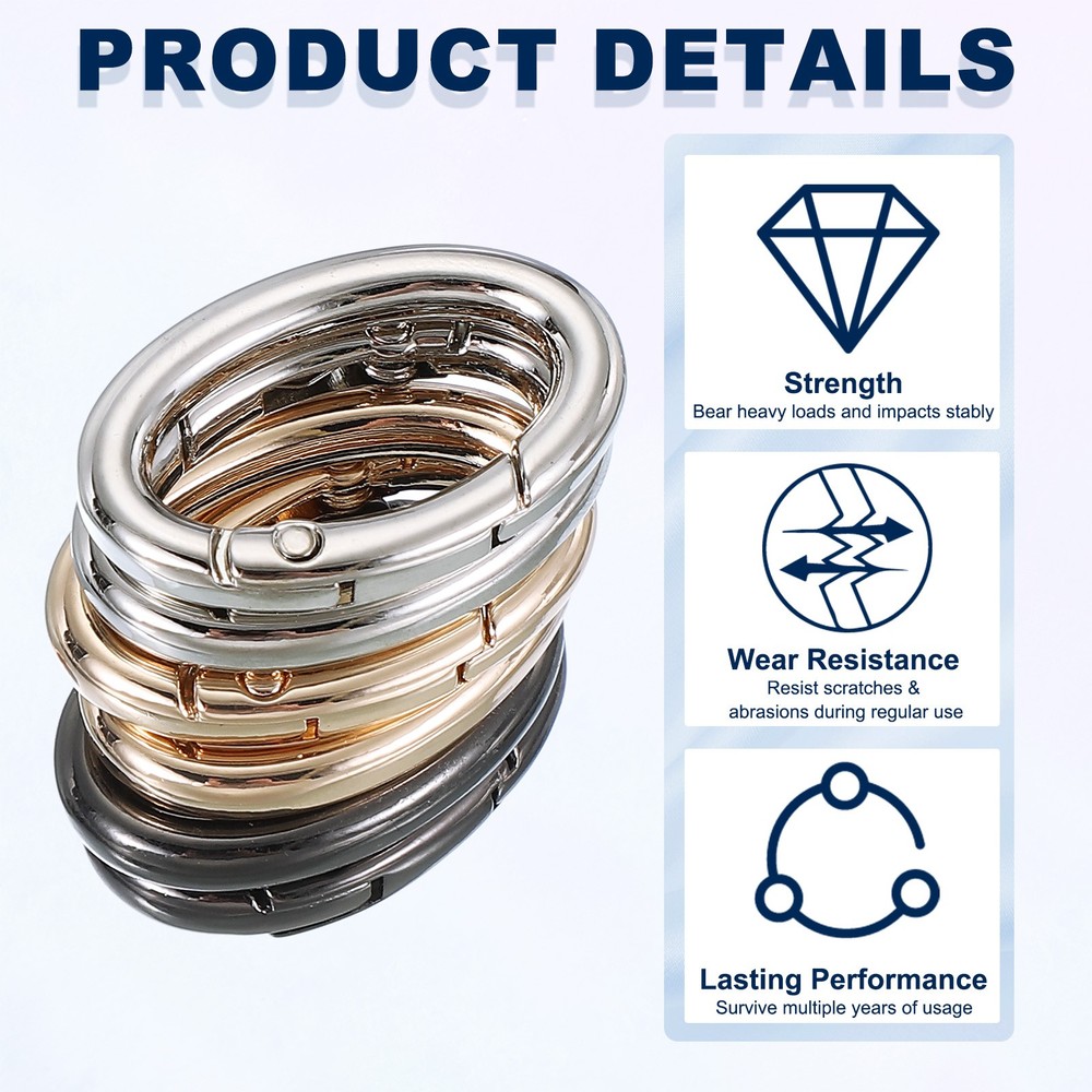 6 Pcs 33mm Oval Egg Shaped Spring Snap Keychain Clip for Purses Light Gold