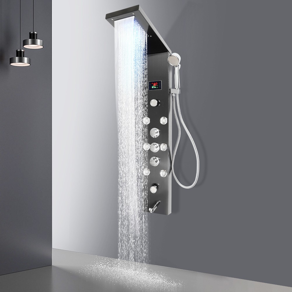 LED Rainfall Head Hand Shower Panel Tower System Bathrooms Waterfall Jets Faucet