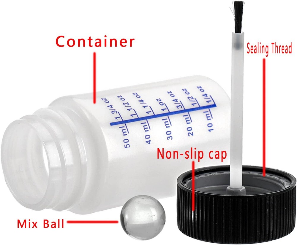 6 Pack 2 Ounce 60ml Empty Paint Touch Up Bottles with Brush Applicator and Mi...