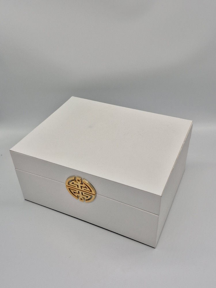 Set of 2 White Rectangular Decorative Boxes with gold accent