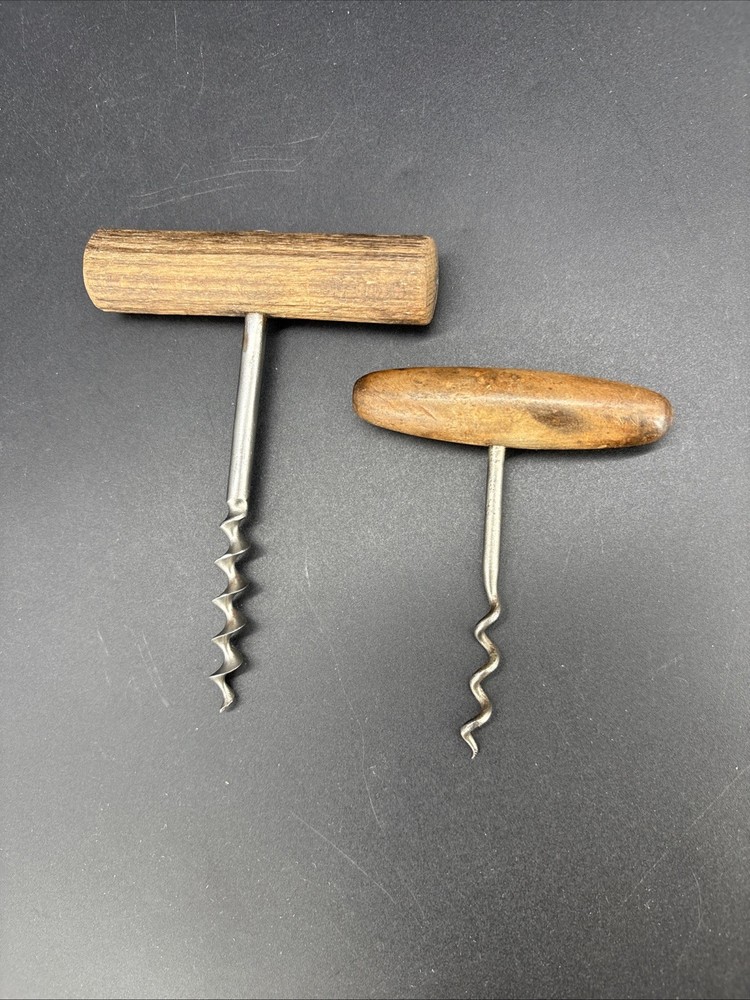 Vintage 2 Corkscrew Wood Handle Wine Bottle Opener Corkscrew
