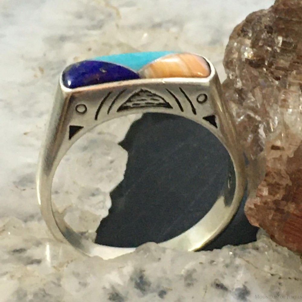 Carolyn Pollack Sterling Silver Rectangle Multi-gemstone Inlay Ring For Women