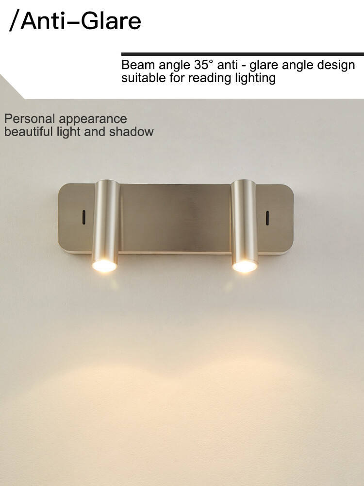 COB LED Reading Wall Lamp Dual Spotlight Adjustable Bedside Light Fixture Switch