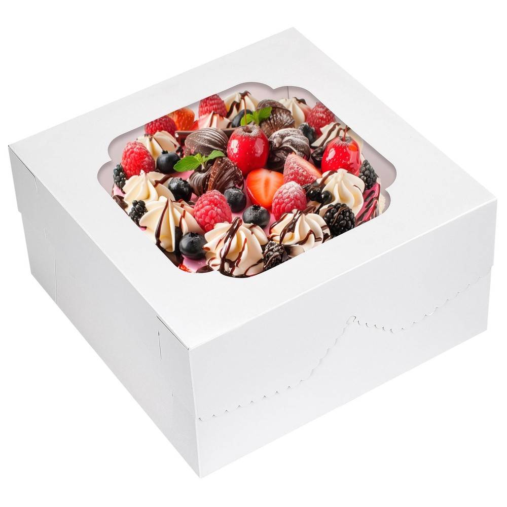 Moretoes 24pcs Cake Boxes, 12x12x6 Inch Square Bakery Boxes with Window white