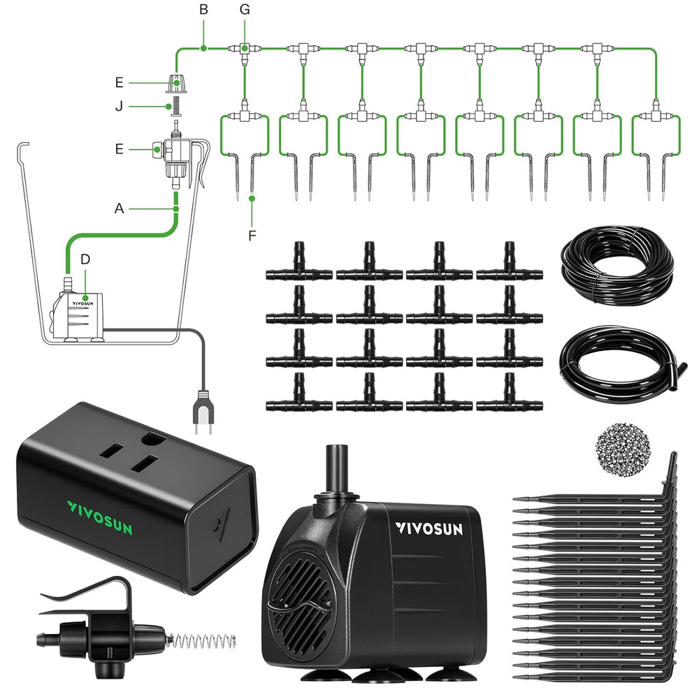 VIVOSUN Automatic Drip Irrigation Kit, Smart Watering System with 16 Drip Emitte