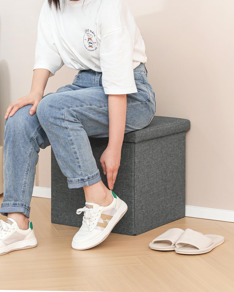 Storage Ottoman with Tray, Small Ottomans Cube Folding Coffee Table Foot Stoo...