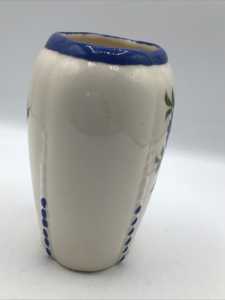 Hand Painted Ceramic Vase Blue Floral Signed