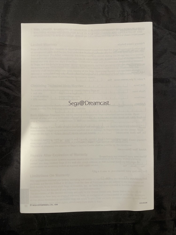 Sega Dreamcast Console ORIGINAL Instruction Manual. Excellent condition!